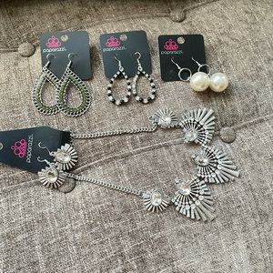 Gorgeous jewelry 3 pairs of earrings and a necklace set